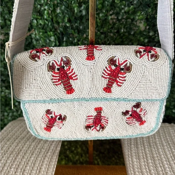 Lobster Embroidered Shoulder Bag - White and Red - Picture 2 of 11